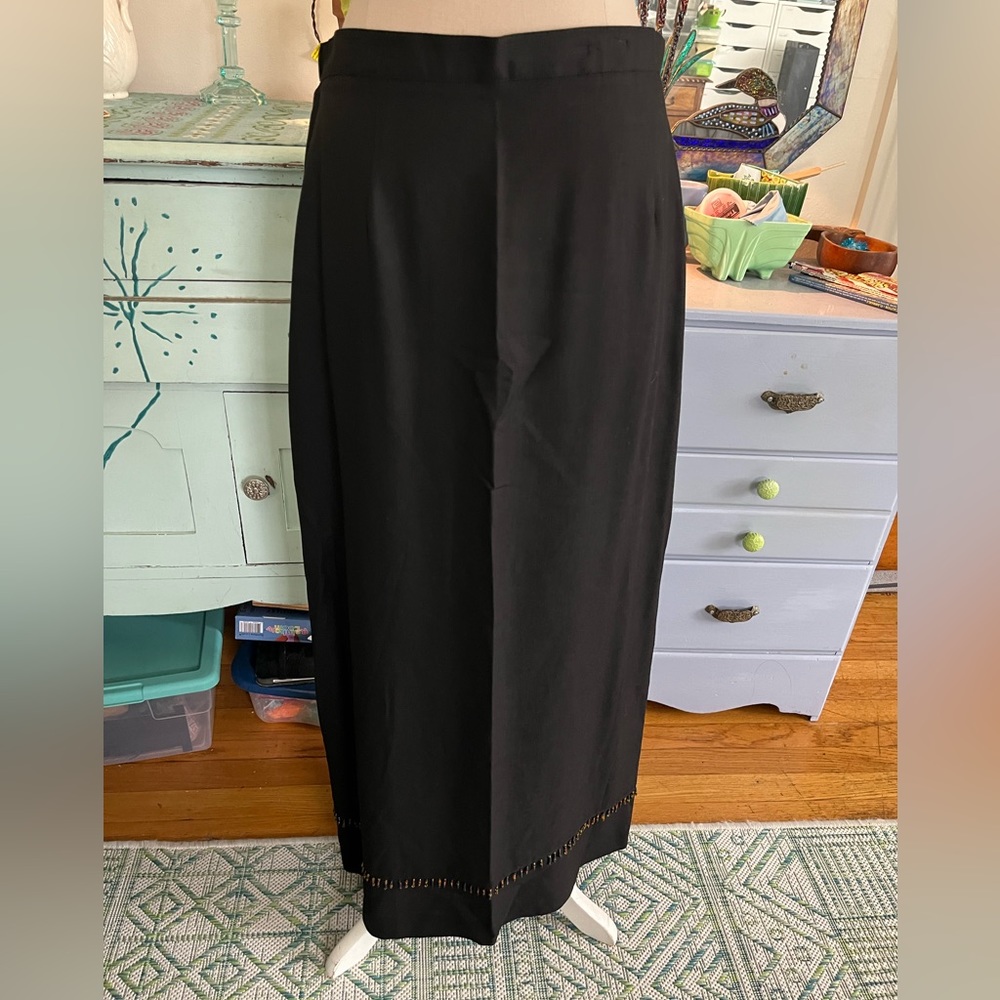 Patchington Maxi Skirt M Black Rayon Linen Beaded VGUC Boho Hippie